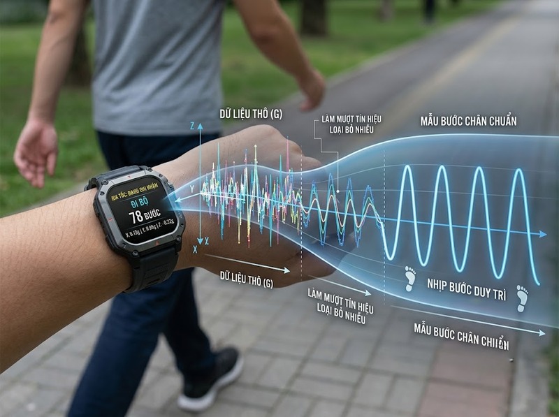 Accelerometer wearable nhận biết gia tốc để ước tính bước chân và hoạt động