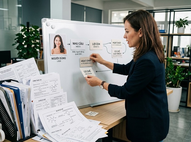 Active ingredient brand story cân bằng khoa học, lợi ích và ngôn ngữ dễ hiểu