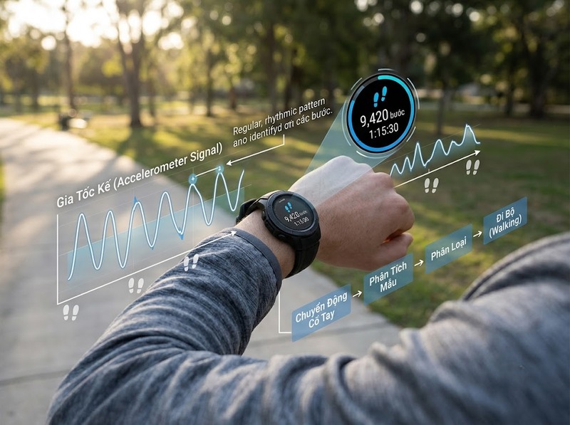Activity tracking wearable tổng hợp bước chân, thời gian hoạt động và cường độ