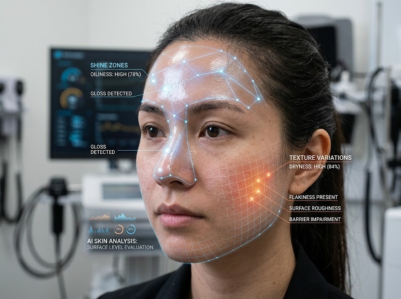 AI phân tích da dầu khô suy luận từ độ bóng, kết cấu và vùng hình ảnh