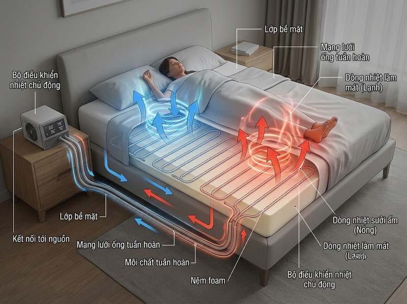 Công nghệ điều chỉnh nhiệt độ giường kiểm soát vi khí hậu bề mặt ngủ ra sao?