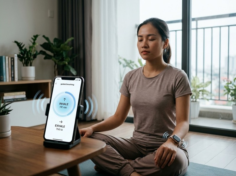Công nghệ hướng dẫn thở điều chỉnh nhịp thở để hỗ trợ trạng thái thư giãn
