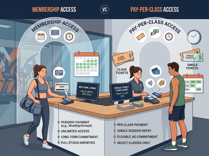 So sánh membership và pay per class fitness về chi phí và sử dụng
