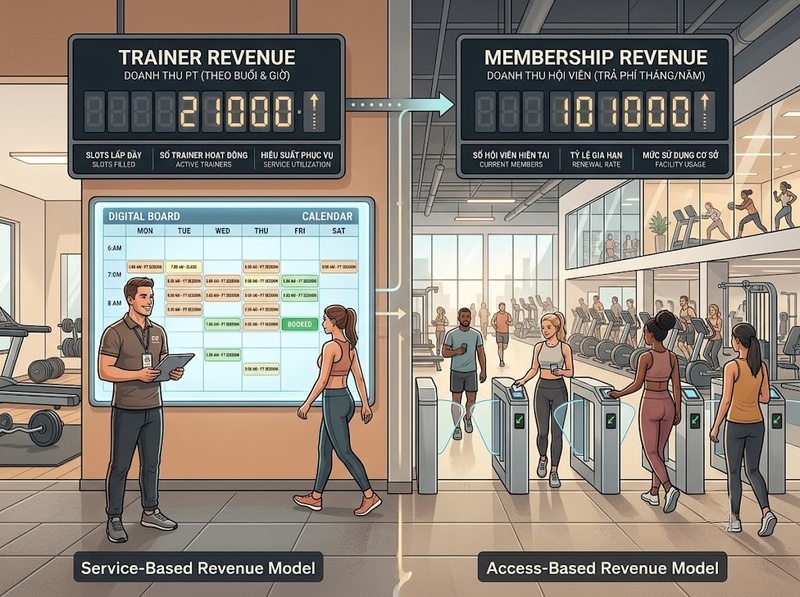 So sánh personal training và gym membership về cách tạo doanh thu