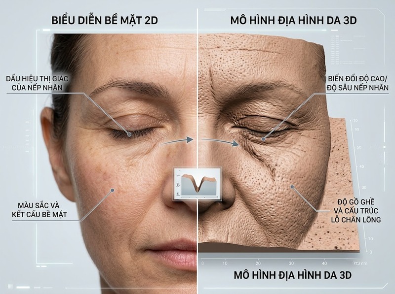 So sánh phân tích da 2D và 3D về dữ liệu hình học và đặc điểm bề mặt