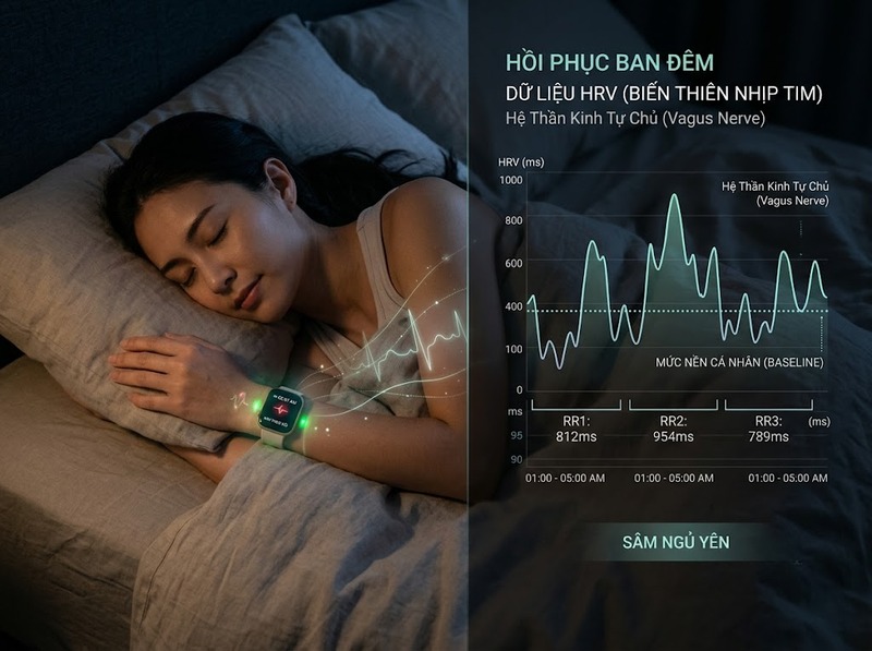 Recovery score kết hợp HRV, nhịp tim nghỉ, giấc ngủ và tải vận động