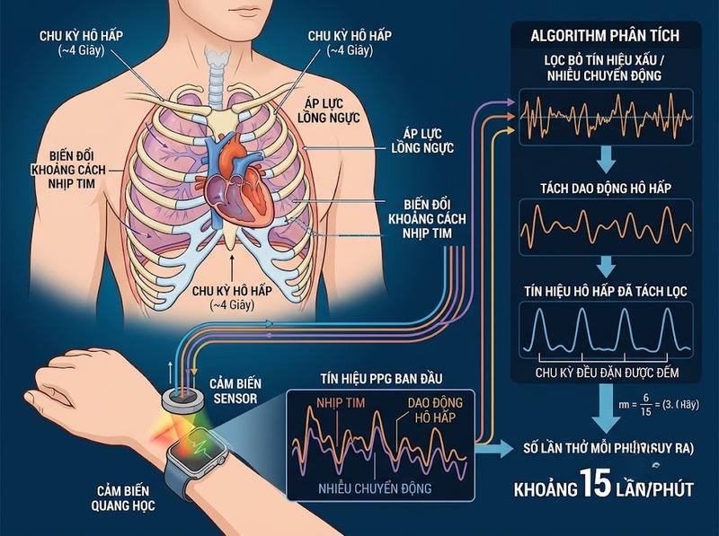 Respiratory rate wearable dùng tín hiệu cảm biến để quan sát ngủ và phục hồi