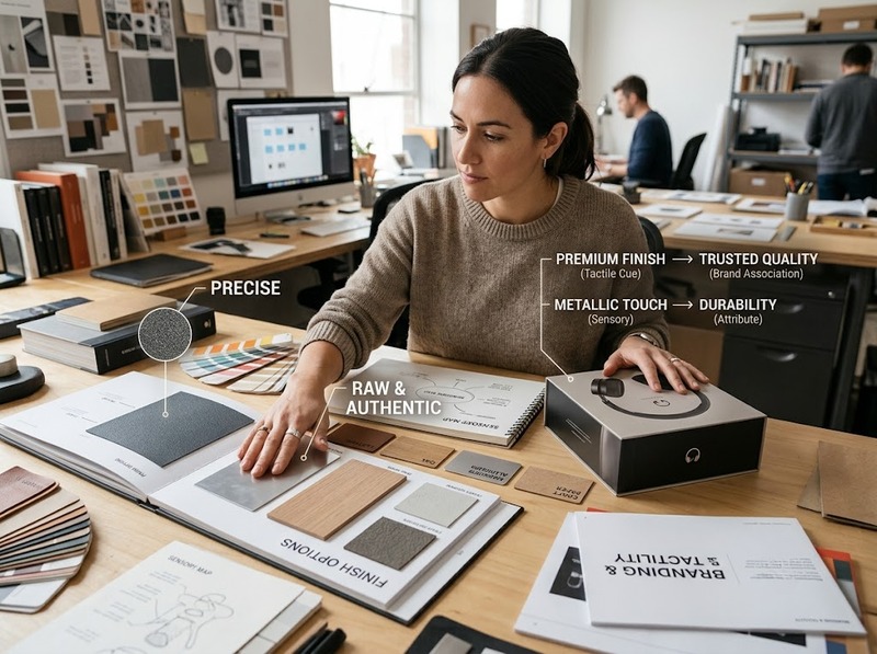 Sensory experience brand narrative dùng texture, scent và cảm giác tạo ghi nhớ