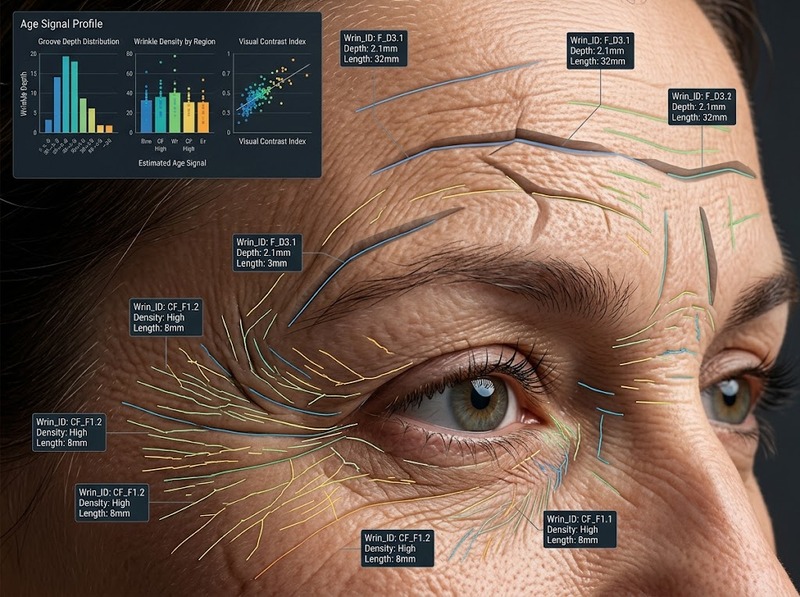 Skin age estimation dùng nếp nhăn, sắc tố, kết cấu và độ đồng đều bề mặt