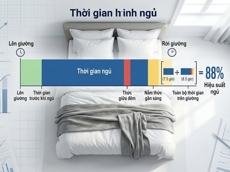 Sleep efficiency wearable phản ánh tỷ lệ thời gian ngủ so với thời gian trên giường