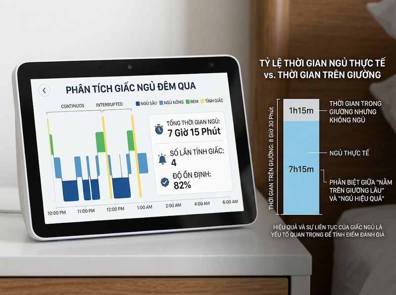 Sleep score tổng hợp thời lượng, hiệu quả, gián đoạn và dữ liệu sinh lý