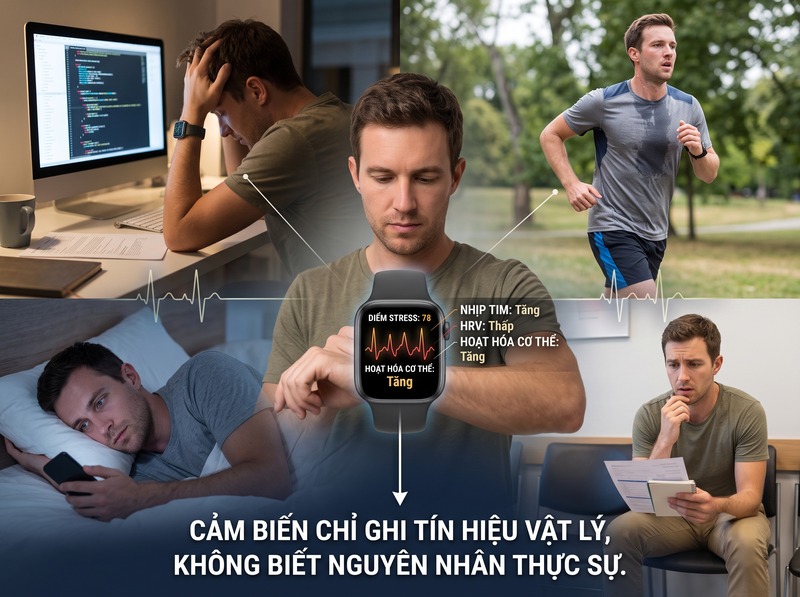 Thiết bị theo dõi stress dùng HRV và dữ liệu sinh lý để ước tính ra sao?