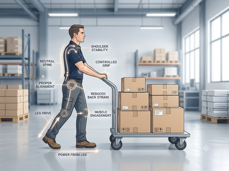 Đẩy xe hàng đúng tư thế cần lưu ý những gì?
