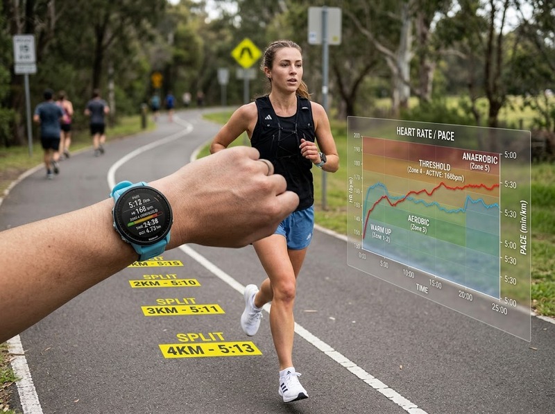 Wearable chạy bộ theo dõi pace, quãng đường, nhịp tim và running dynamics