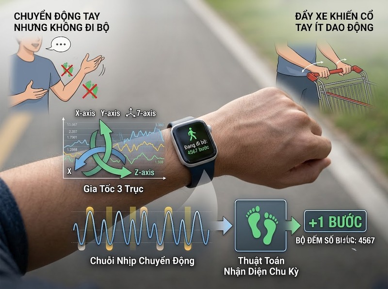 Wearable theo dõi vận động ghi nhận bước chân, thời gian, quãng đường và cường độ