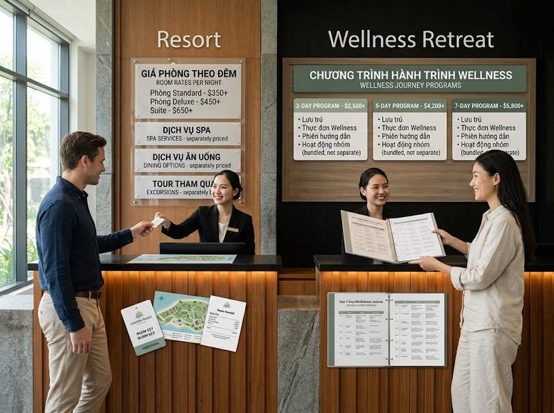 So sánh wellness retreat và resort về giá trị trải nghiệm và doanh thu
